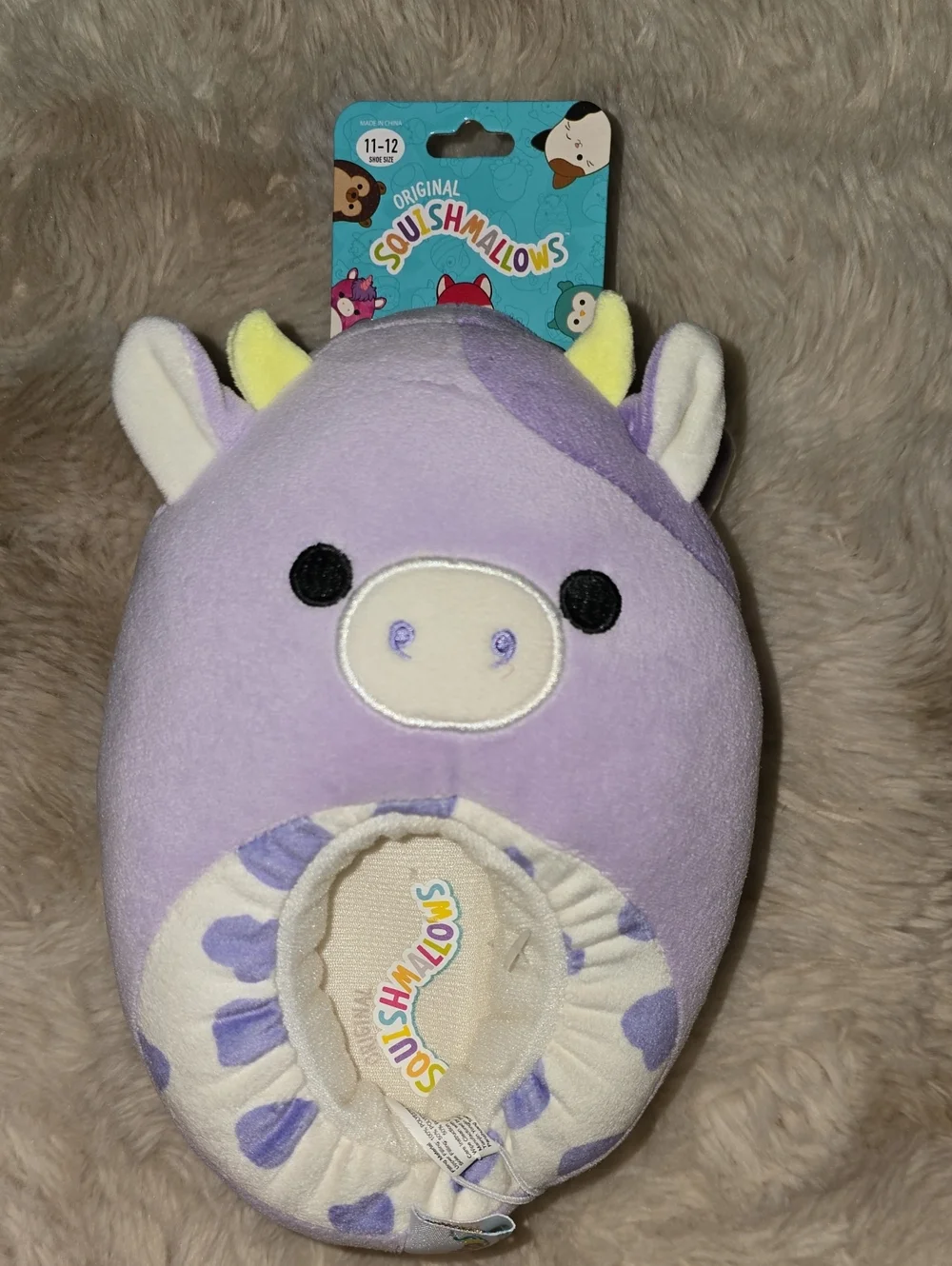 Squishmallow Slippers Purple Cow Bubba Indoor shoes Kids Sz. 11 - 12